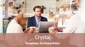  Presentation with cafe - Beautiful PPT theme featuring business meeting in a cafe backdrop and a coral colored foreground