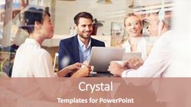  Presentation with cafe - Presentation theme consisting of business meeting in a cafe background and a coral colored foreground