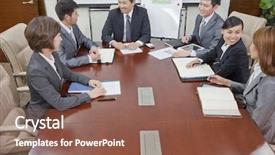  Presentation with conference - Slide deck with business meeting in a conference background and a violet colored foreground