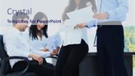  Presentation with meeting - Cool new PPT theme with business-meeting-in-office-two backdrop and a sky blue colored foreground