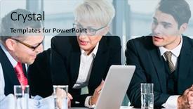  Presentation with team meeting - Slide deck consisting of business-meeting-in-office background and a light blue colored foreground