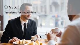 Presentation with lunch - Presentation enhanced with business meeting of partners background and a light gray colored foreground