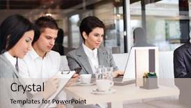  Presentation with military briefing - PPT theme featuring business meeting restaurant horizontal - group of businesspeople having briefing background and a soft green colored foreground