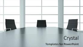 Presentation with board meeting room chairs - Presentation theme featuring business meeting room with table background and a light gray colored foreground
