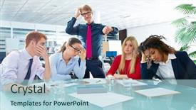  Presentation with bad - Colorful presentation design enhanced with business meeting sad expression bad backdrop and a light blue colored foreground