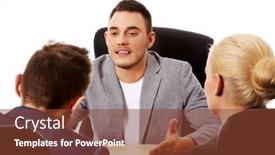  Presentation with people talking - Audience pleasing slide deck consisting of business meeting-three people sitting backdrop and a tawny brown colored foreground