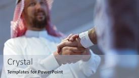  Presentation with introduction - Theme having business-meeting-with-arab-man background and a light blue colored foreground