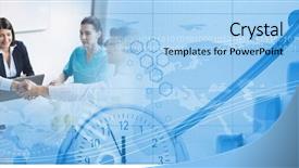  Presentation with medical business - Beautiful slide deck featuring business meeting with blue finance backdrop and a light blue colored foreground