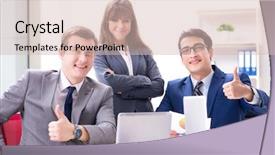  Presentation with employee training - Amazing slide deck having business meeting with employees backdrop and a lemonade colored foreground