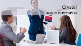  Presentation with monthly meeting - Cool new presentation theme with business meeting with employees backdrop and a lemonade colored foreground