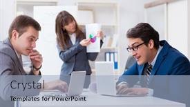  Presentation with employees - Slide set with not planned - business meeting with employees background and a light blue colored foreground