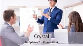  Presentation with employees - Amazing presentation theme having business meeting with employees backdrop and a lemonade colored foreground