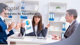  Presentation with employees - Cool new theme with business-meeting-with-employees backdrop and a light blue colored foreground