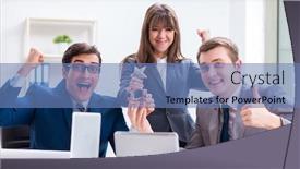  Presentation with employees - Audience pleasing theme consisting of business-meeting-with-employees backdrop and a teal colored foreground