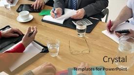  Presentation with team meeting - Amazing PPT layouts having business meeting with people working backdrop and a coral colored foreground