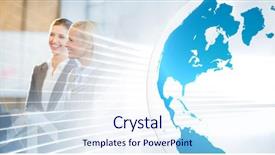  Presentation with graphic - Audience pleasing PPT theme consisting of business meeting with world graphic backdrop and a sky blue colored foreground