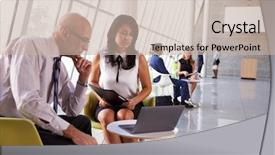  Presentation with meetings - Amazing presentation theme having business meetings in busy office foyer area backdrop and a soft green colored foreground