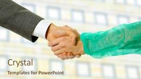  Presentation with hand shake - Presentation featuring business men and doctor hand background and a  colored foreground