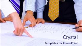  Presentation with business women - Presentation having women working on blue prints background and a sky blue colored foreground