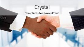  Presentation with handshake between healthcare and it - PPT layouts featuring business men at the office background and a sky blue colored foreground