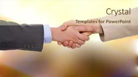  Presentation with merger - Beautiful slides featuring business men hand shake backdrop and a cream colored foreground