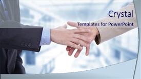  Presentation with hand shake - Beautiful presentation theme featuring business men hand shake backdrop and a sky blue colored foreground