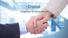  Presentation with merger - Amazing slides having business men in a handshake backdrop and a sky blue colored foreground