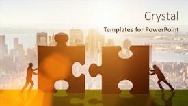  Presentation with jigsaw - Cool new PPT layouts with business-metaphor-of-teamwork backdrop and a cream colored foreground