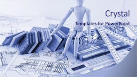 Presentation with architectural drawings - Presentation theme featuring business metrics - wooden man samples of architectural background and a sky blue colored foreground