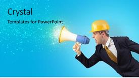  Presentation with sounds - PPT layouts having business metrics - young architect constructor yelling background and a cyan colored foreground