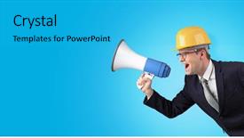  Presentation with yelling - Audience pleasing slide deck consisting of business metrics - young architect constructor yelling backdrop and a  colored foreground