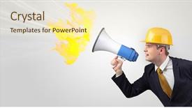  Presentation with yelling - Audience pleasing presentation theme consisting of business metrics - young architect constructor yelling backdrop and a cream colored foreground