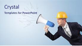  Presentation with youth leadership greenboard young - Presentation theme consisting of business metrics - young architect constructor yelling background and a sky blue colored foreground