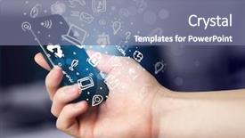  Presentation with smartphone - Audience pleasing presentation theme consisting of business mobility - hand holding smartphone with media backdrop and a gray colored foreground