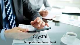  Presentation with hand touching finger digital - Colorful PPT theme enhanced with business mobility - image of male hand backdrop and a light blue colored foreground