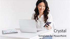  Presentation with asian carp - Theme enhanced with business mobility - photo of young asian businesswoman background and a white colored foreground