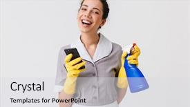  Presentation with rubber gloves - Slide set featuring business mobility - portrait of a cheerful young background and a light gray colored foreground