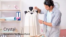  Presentation with workshop - Audience pleasing presentation consisting of business model elearning - young handsome tailor working backdrop and a  colored foreground