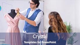  Presentation with teaching - Cool new presentation design with business model elearning - young male tailor teaching female backdrop and a  colored foreground