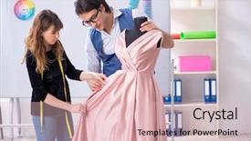  Presentation with workshop - Cool new presentation theme with business model elearning - young tailors working in workshop backdrop and a  colored foreground