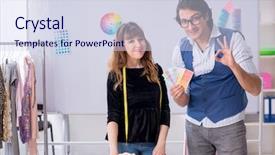  Presentation with motorcycle service workshop - Amazing presentation theme having business model elearning - young tailors working in workshop backdrop and a  colored foreground