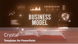  Presentation with business book - Cool new PPT theme with business-model-inscription-coming-out backdrop and a tawny brown colored foreground