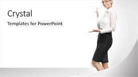  Presentation with empty - Cool new presentation design with business model presentation - beautiful businesswoman showing empty white backdrop and a white colored foreground