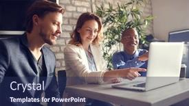  Presentation with sharing - Cool new slides with computer talking and sharing idea backdrop and a navy blue colored foreground