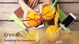  Presentation with smart - Audience pleasing presentation theme consisting of business moments - four hands with smart phones backdrop and a yellow colored foreground