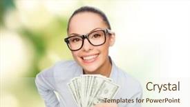  Presentation with banking - Cool new theme with business money nature and banking concept - smiling businesswoman in eyeglasses with dollar cash money backdrop and a cream colored foreground