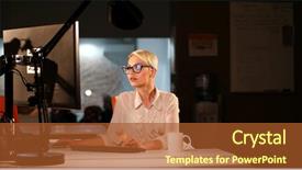  Presentation with dark night - PPT layouts having business monitor - beautiful young woman working background and a  colored foreground