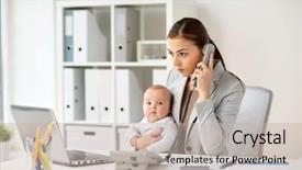  Presentation with motherhood - Colorful PPT theme enhanced with business motherhood multi-tasking family backdrop and a soft green colored foreground