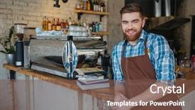  Presentation with coffee shop - Presentation design featuring business nature - portrait of cheerful bearded young background and a tawny brown colored foreground