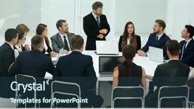  Presentation with round table - Audience pleasing slides consisting of business negotiations at the round backdrop and a tawny brown colored foreground